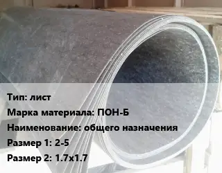 Паронит лист ПОН-Б общего назначения 2-5х1.7х1.7